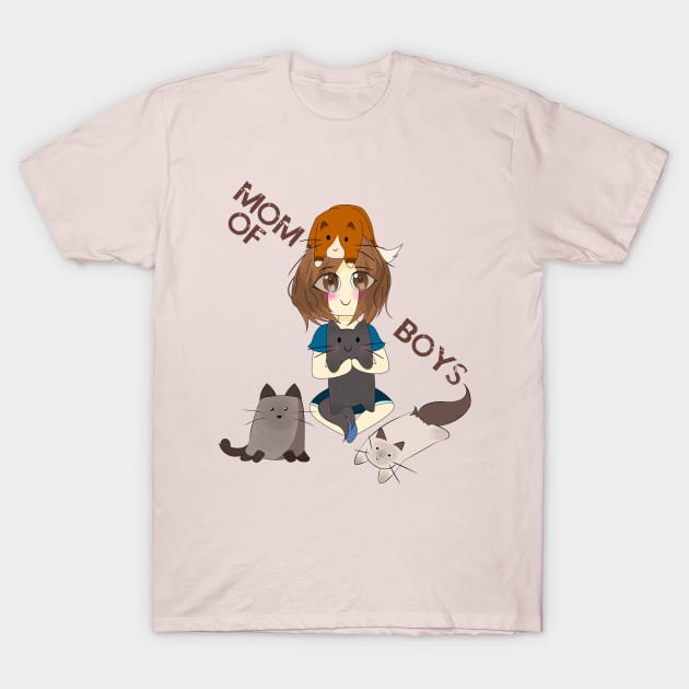 Mom Of Boys , cute mom of cats t-shirt T-Shirt by TATOH